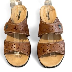Clarks Brown Leather Sandals Womens Leisa Lacole Slide Sandal Size 9